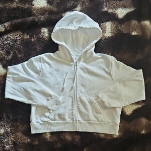 Hollister White Cropped Zip-Up Hoodie